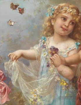 kleines Mädchen und Schmetterling Hans Zatzka Ölgemälde
